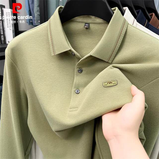 Pierre Cardin honeycomb brushed autumn polo shirt men's long-sleeved T-shirt new casual business top for young and middle-aged people