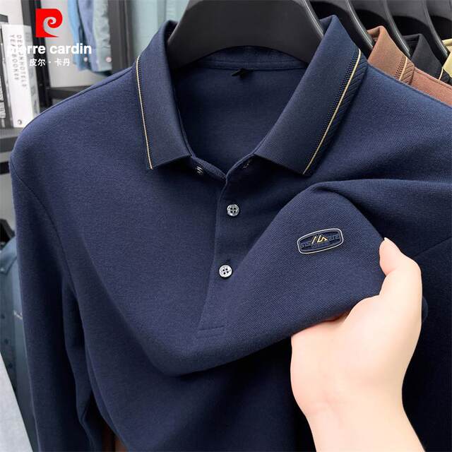 Pierre Cardin honeycomb brushed autumn polo shirt men's long-sleeved T-shirt new casual business top for young and middle-aged people