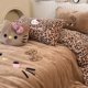 Cute ins black leather KT cat towel embroidered milk velvet four-piece winter thickened coral velvet three-piece fitted sheet set