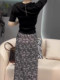2025 summer internet celebrity new printed skirt high-waisted fashionable and versatile simple temperament slit straight skirt for women