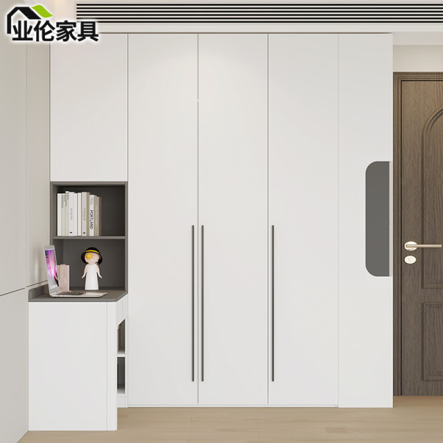 Creamy wind turning corner desk wardrobe combination home bedroom computer desk bookshelf integrated writing learning table 3A47