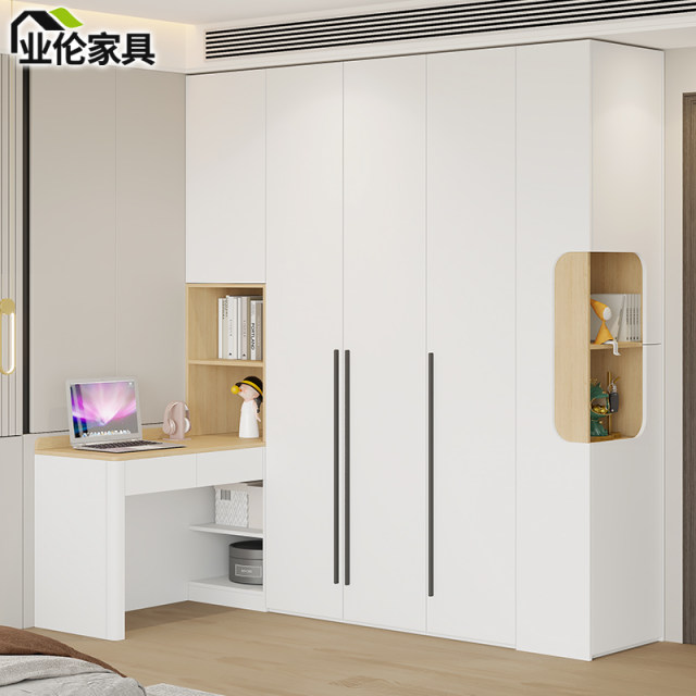 Creamy wind turning corner desk wardrobe combination home bedroom computer desk bookshelf integrated writing learning table 3A47