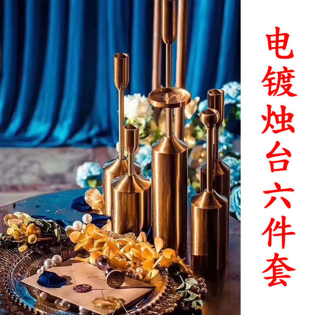 New wedding European-style electroplated candlestick six-piece set of props welcome area decoration supplies table decoration foreign trade