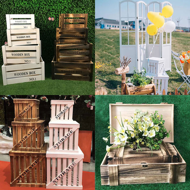 New forest style wedding wooden storage flower box geometric road guide ornaments wooden frame wooden box outdoor wedding home decoration