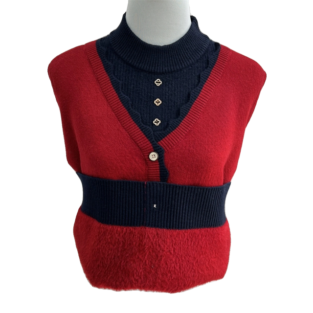 Mom pretend to be winter with velvet thick sweater female wool tops in autumn and winter, middle -aged and elderly fake two knitted bottoming shirts