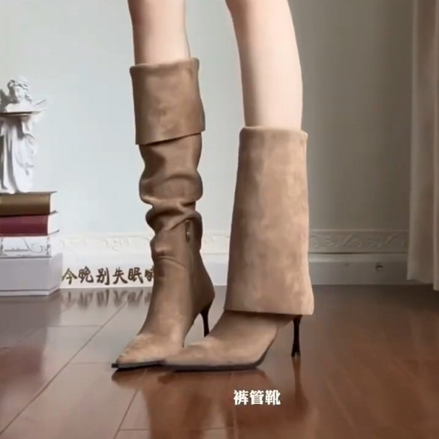 2025 new popular style, huge and beautiful boots, women's boots, early autumn, super hot, beautiful over-the-knee boots, pointed toe high heels