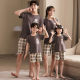 Family of three and four parents-child pajamas short-sleeved summer thin pure cotton mother-daughter shorts round neck home clothing set