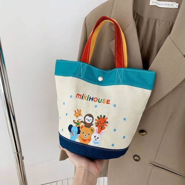 miki style mommy bag, baby bag, canvas portable, lightweight, compact, large-capacity mother and baby bag, outing tote bag cartoon