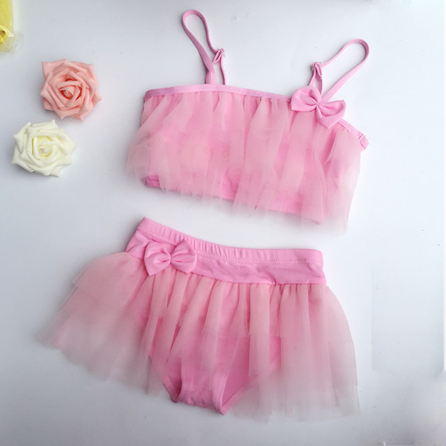 Children's swimsuit female baby girl skirt split bikini bikini lace cute little middle big children swimsuit
