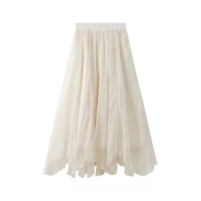 versatile mesh skirt for women in spring and summer apricot color irregular a-line skirt mid-length sweet ins fairy long skirt
