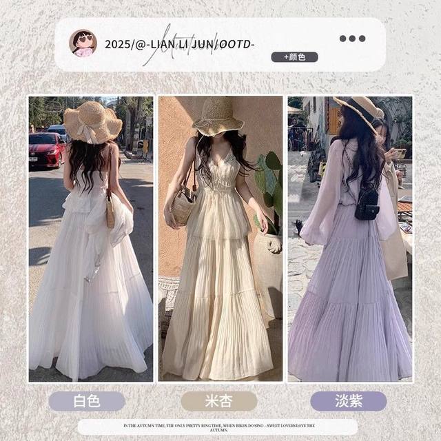 Super fairy purple pleated skirt for women in spring and autumn 2025 new high-waist elastic long skirt draped and versatile large sway skirt
