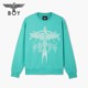 BOYLONDON Spring Men and Women's Same Pearl Light Embroidered Peacock Blue Simple Casual Pullover Sweatshirt N03001