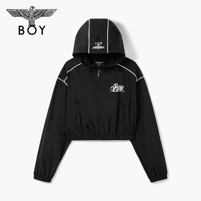 BOYLONDON spring and summer women's jacket logo print versatile slim black hooded jacket W23001
