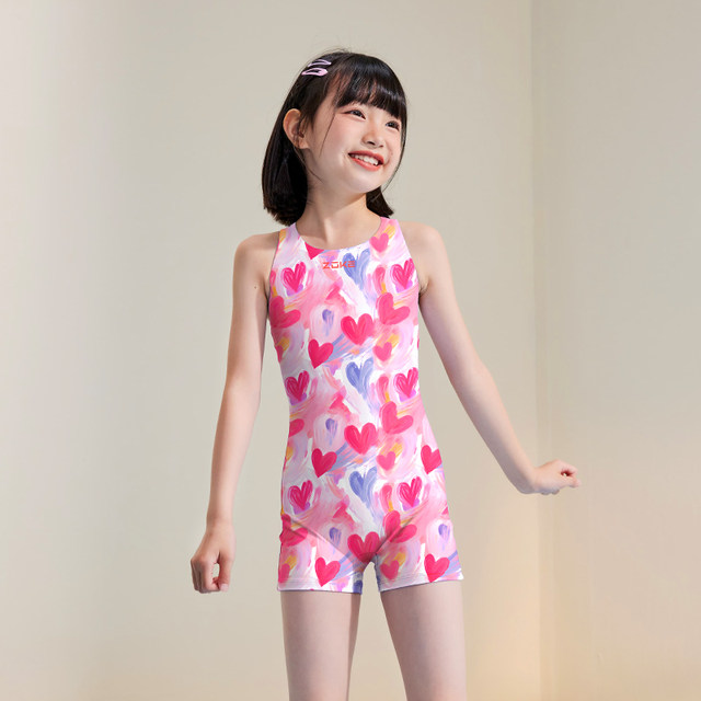zokezhouke children's swimsuit girls training one-piece 2025 new double-layer boxer-angle medium and large children's girls' swimsuit