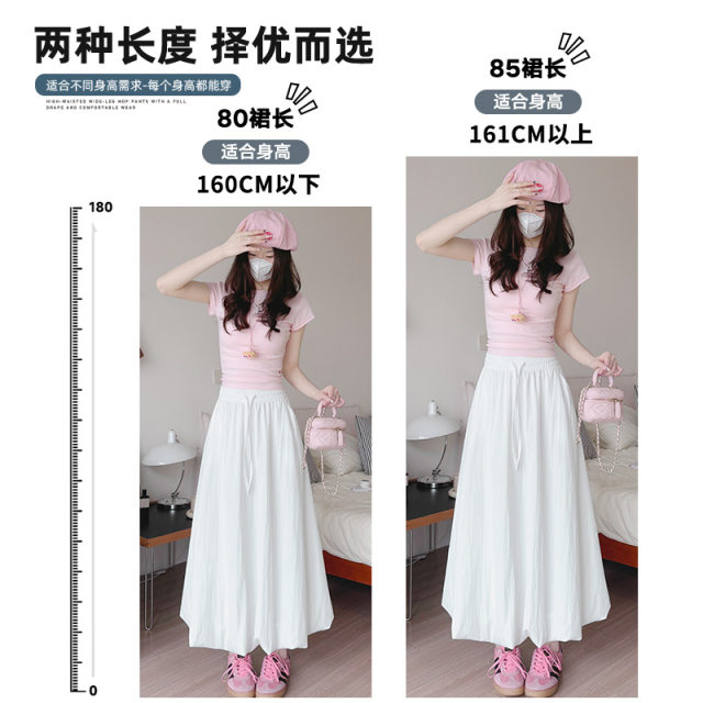 Puffy flower bud skirt for women 2025 spring and autumn new versatile high-waisted lace-up skirt for slim midi-length A-line umbrella skirt
