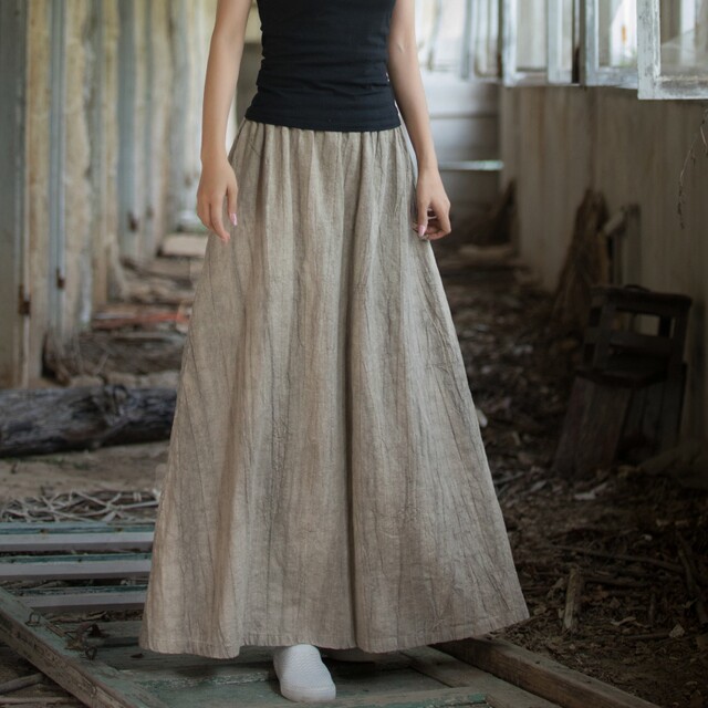 Ramie retro tie-dye skirt for women original innovative cotton and linen texture skirt for slim big hem skirt Zen long skirt