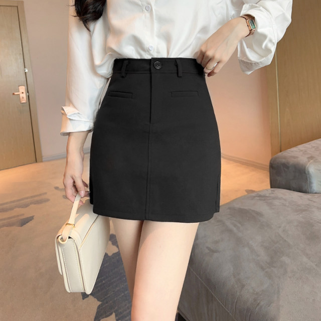 High-waisted slim professional hip-pack skirt for women 2024 summer new A-line short skirt pocket versatile one-step skirt