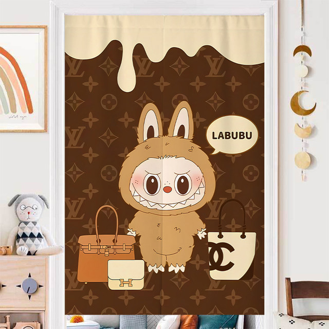 Labubu door curtain cartoon cute ragbu partition curtain household bedroom children's room without punching cover half curtain