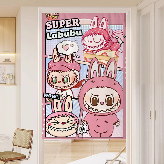 Labubu door curtain cartoon cute ragbu partition curtain household bedroom children's room without punching cover half curtain
