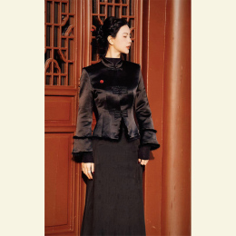 This year's popular beautiful dress haute couture new zen zen style national style improved cheongsam black satin dress