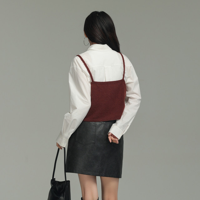 AIRIQI new winter style casual commuting temperament layered V-neck wool knitted camisole female AX44BX286