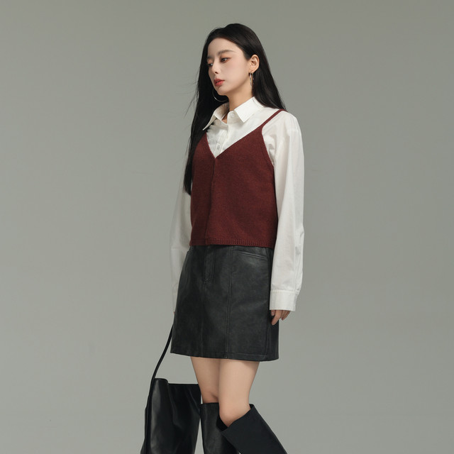 AIRIQI new winter style casual commuting temperament layered V-neck wool knitted camisole female AX44BX286