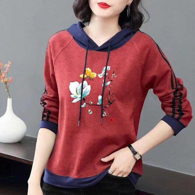 Decreased Clearance Clear Hooding Patching Switching Cotton Sweatshirt Girl 2022 Spring New Western Qi Age Skinth and Loose and Moisturizer
