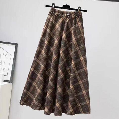 Spring and Autumn Pilele Skirt Women's Retro New Middle Long Mid -length A -line skirt high waist high waist and thin long skirt tide