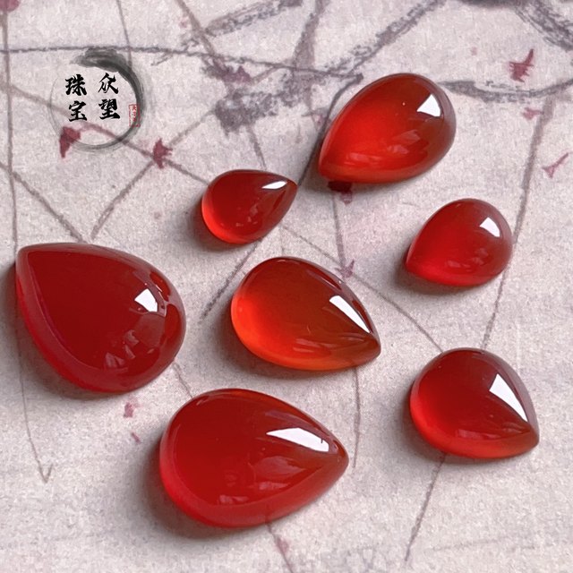 Natural red agate round oval drop-shaped ring surface flat bottom non-hole inlaid patch diy ring pendant earrings