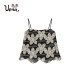 Uena black contrast flower embroidered wavy hem adjustable thin shoulder strap vest strap