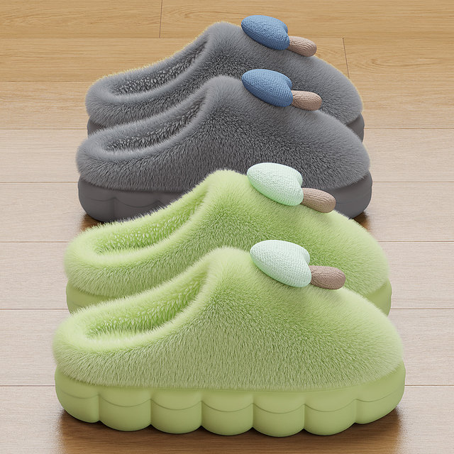 Mushroom cotton slippers for women 2025 new autumn and winter indoor home plush warm thick-soled anti-slip cotton slippers for women