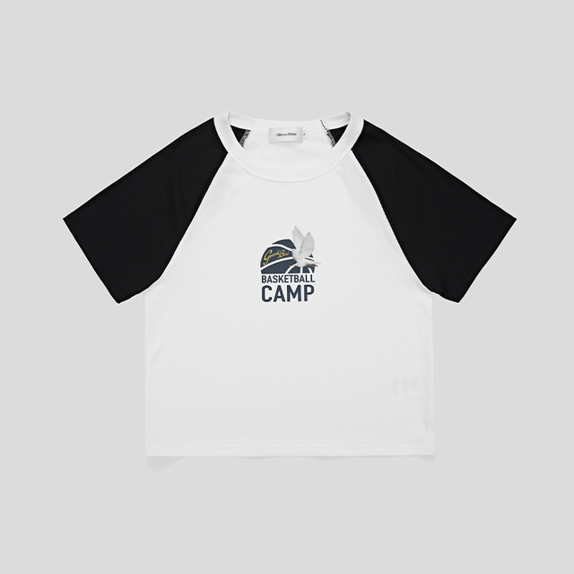 GOODBAI basketball logo retro tight ragdoll sleeve short sleeve T-shirt