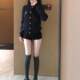 SOLOTARIO design sense gold button navy blue sweater cardigan women's spring and autumn lazy college style knitted short jacket