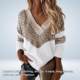 Leopard V-Neck Color-Blocking Long-Sleeve Knittig leopard Vedic Vedic
