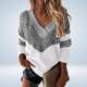 Leopard V-Neck Color-Blocking Long-Sleeve Knittig leopard Vedic Vedic
