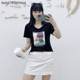 2025 summer new Korean version V-neck print pattern casual cotton slim irregular short-sleeved T-shirt trendy