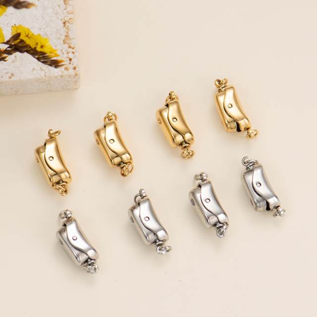 Dongxia jewelry 316 titanium steel polished ingot buckle Furnace electroplated 18K gold snap button pearl buckle insert rod buckle head