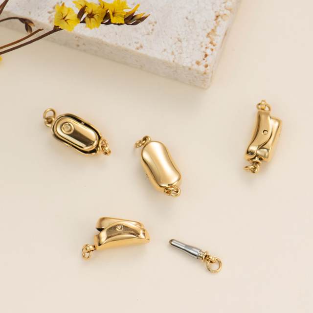 Dongxia jewelry 316 titanium steel polished ingot buckle Furnace electroplated 18K gold snap button pearl buckle insert rod buckle head