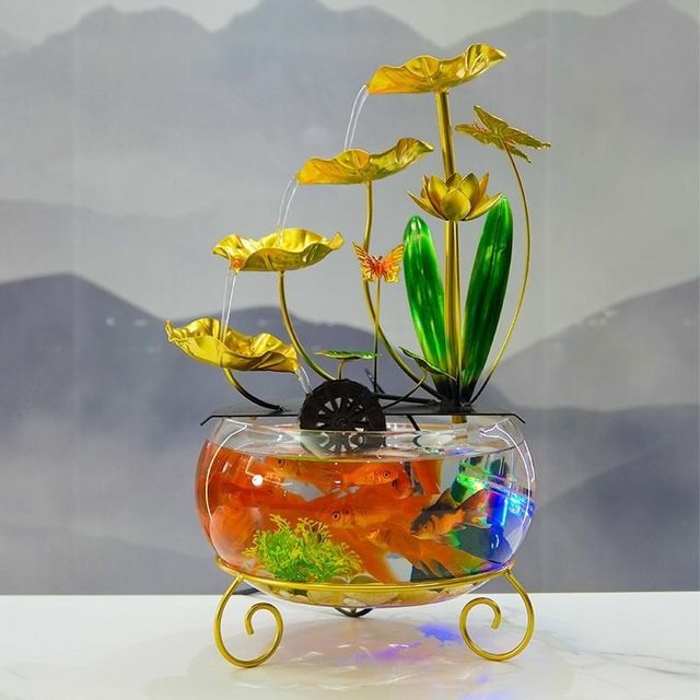 
Mengli lotus fish tank flowing water fountain ornament u decorative humidifier opening gift (large gradient water wheel)