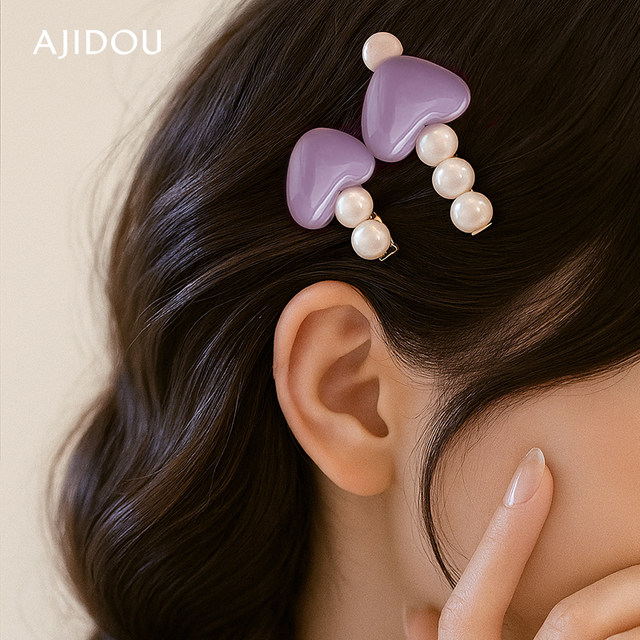 AJIDOU hair clip for women's pearl resin duckbill clip fashion love side clip forehead hair clip broken hair clip