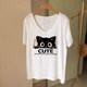 Summer large-size women's fashion brand pure cotton white short-sleeved T-shirt for women 2024 new V-neck casual slim-covering top
