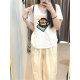White front shoulder short sleeves large size women's fat mm loose T-shirt for women 2025 new bamboo joint cotton v-neck top summer women's clothing
