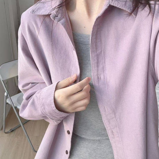 Lazy and relaxed corduroy shirt for women 2025 autumn new loose and versatile casual style long-sleeved shirt jacket