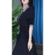 High-end long-sleeved dress for women 2025 autumn new fashion design sense spliced ​​POLO collar mid-length skirt