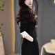 Fashionable fake two-piece long-sleeved dress for women 2025 spring new style temperament waist-hugging and slimming mid-length casual skirt