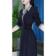 High-end long-sleeved dress for women 2025 autumn new fashion design sense spliced ​​POLO collar mid-length skirt