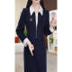 2025 spring new fashionable long-sleeved dress with women's temperament slim design and lapel fake two-piece casual skirt