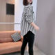 New velvet thickened long-sleeved striped shirt for women in autumn and winter, loose slim lapel cardigan versatile top