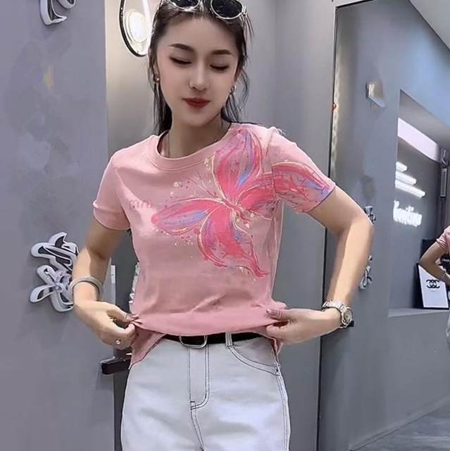 High-quality pure cotton short-sleeved T-shirt for women in summer 2025 new fashionable age-reducing shirt slimming shoulder T-shirt top
