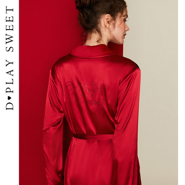 DPLAYSWEET light luxury satin plus velvet wedding zodiac year dressing gown silver fox velvet satin nightgown for women 2024 autumn and winter